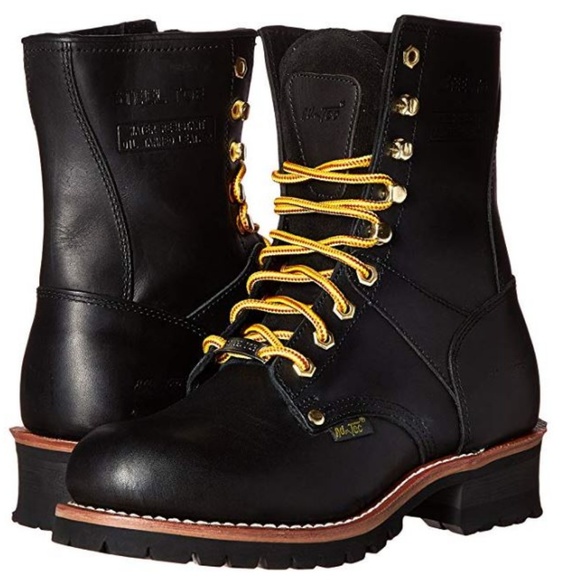 AdTec Men 9" Black Steel Toe Logger Genuine Leather & Lace-up Boots - Picture 3 of 8